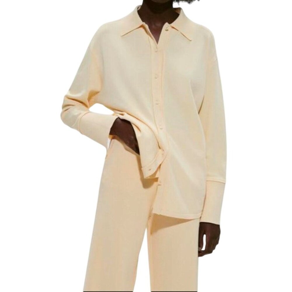 Zara Oversized Long Cream Shacket M Boxy Minimalist Lagenlook Preppy Cardigan